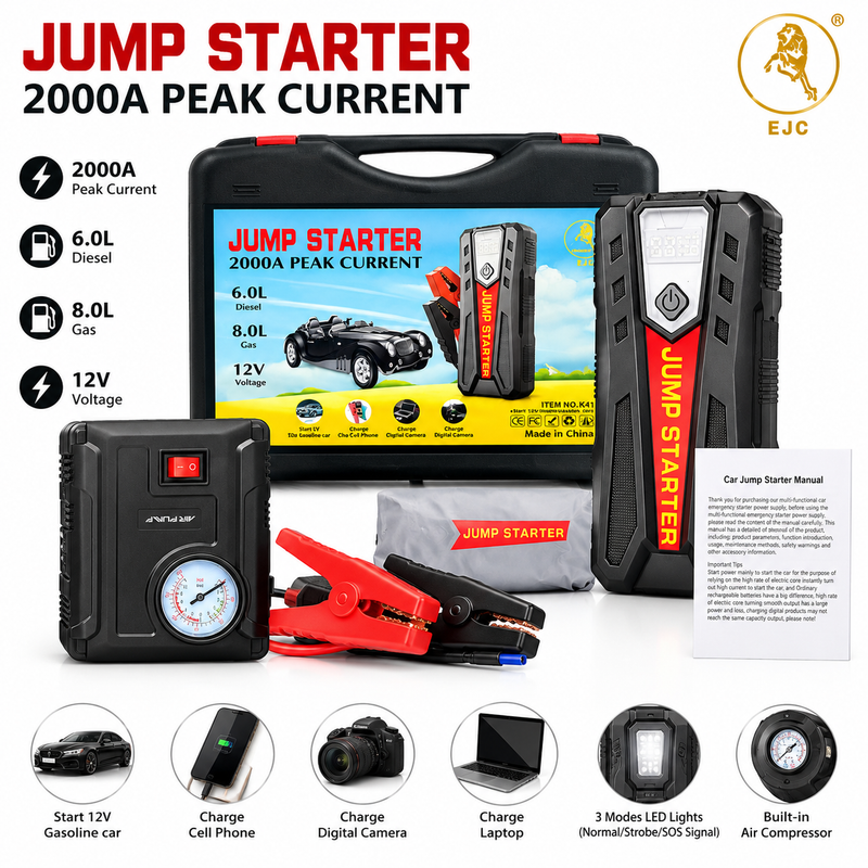 Jump Starter – 2000A Peak Current + Air Compressor